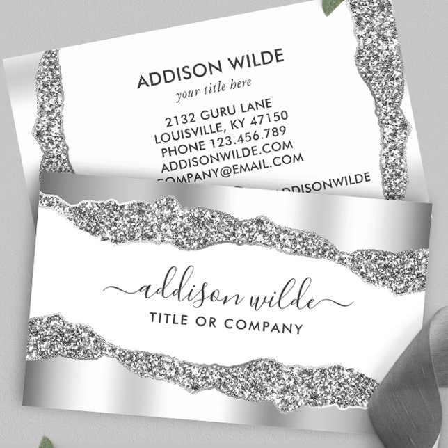 Silver Glitter Diamonds Glam Professional Business Card (Creator Uploaded)
