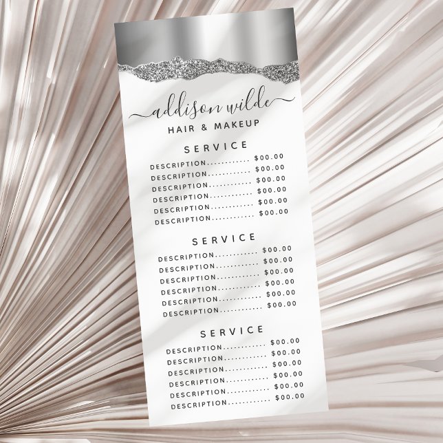 Silver Glitter Diamonds Glam Service Price Rack Card (Creator Uploaded)