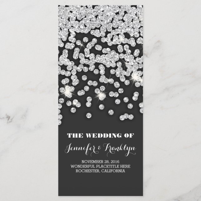 Silver Glitter Diamonds Wedding Programs (Front)