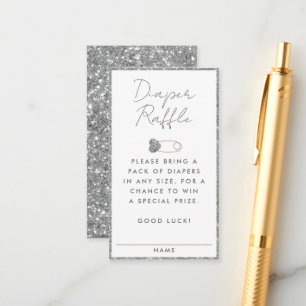 Silver Glitter Diaper Raffle Baby Shower  Enclosure Card