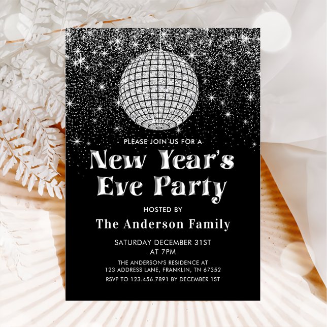 Silver Glitter Disco Ball New Year's Eve Party  Invitation (Creator Uploaded)