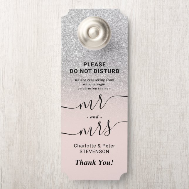 Silver glitter do not disturb welcome wedding door hanger (On Knob)