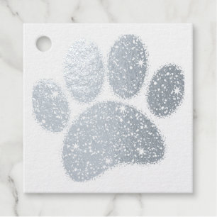 Silver Glitter Dog Paw Print Favour Tags