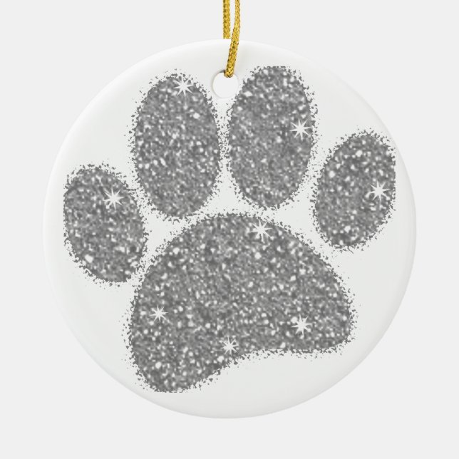 Silver Glitter Dog Pawprint Ceramic Ornament (Front)