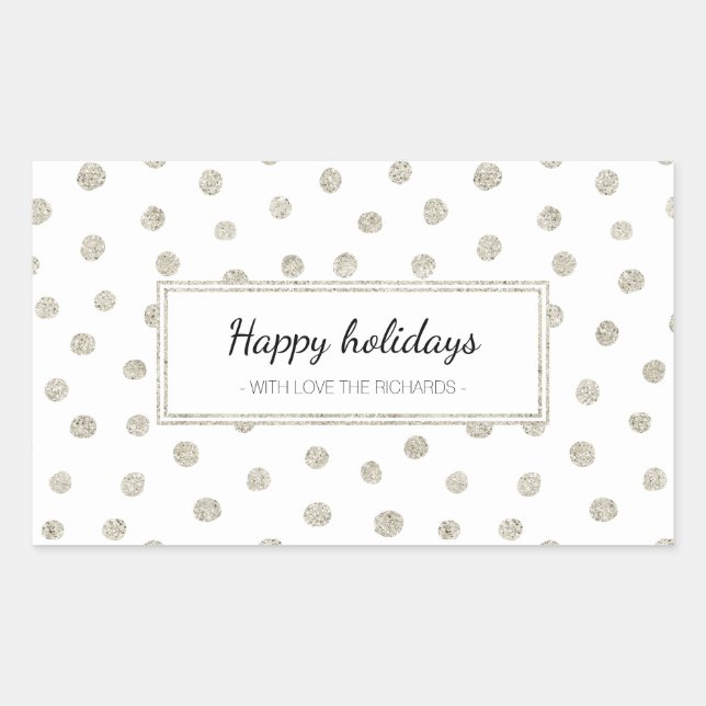 Silver glitter dots rectangular sticker (Front)