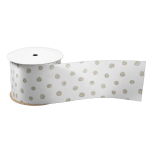 Silver glitter dots satin ribbon