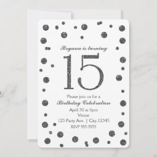 Silver Glitter Dots Sweet 15 Birthday Party Invitation