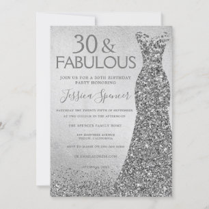 Silver Glitter Dress 30 & fabulous 30th Birthday Invitation