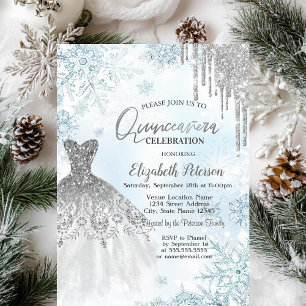 Silver Glitter Dress Snowflakes  Invitation
