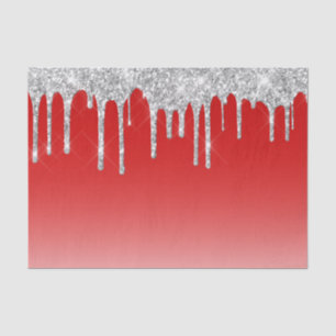 Silver Glitter Drip Red Background Tissue Paper