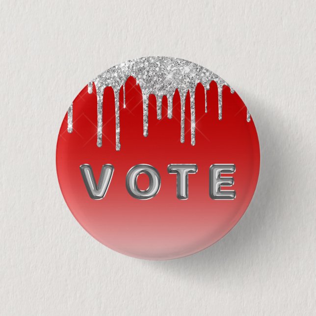 Silver Glitter Drip Red Background Vote 3 Cm Round Badge (Front)