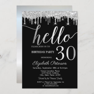 Silver Glitter Drips 30th Birthday Party Invitation