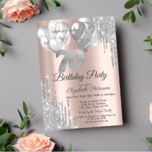 Silver Glitter Drips Balloons 70th Birthday  Invitation