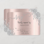 Silver Glitter Drips Bat Mitzvah RSVP  Invitation<br><div class="desc">Elegant silver glitter drips on a rose gold background.</div>