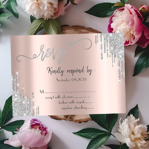 Silver Glitter Drips Bat Mitzvah RSVP  Invitation