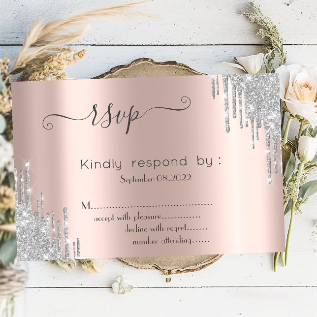  Silver Glitter Drips Bat Mitzvah RSVP   Invitation (Creator Uploaded)