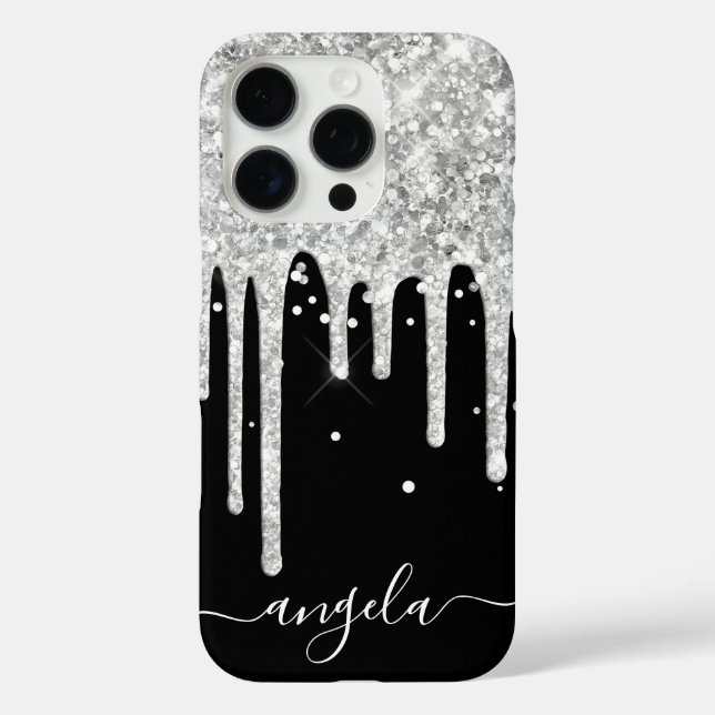 Silver Glitter Drips Black Glam Signature Case-Mate iPhone Case (Back)