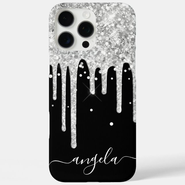 Silver Glitter Drips Black Glam Signature Case-Mate iPhone Case (Back)