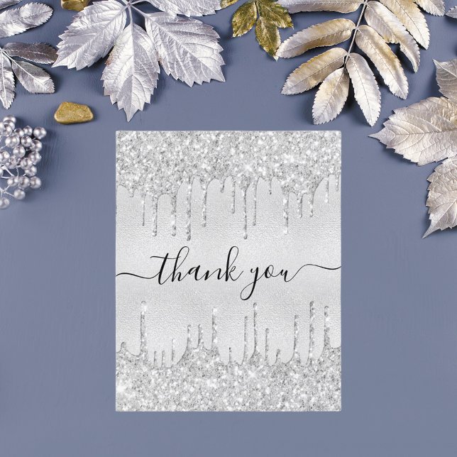 Silver glitter drips budget thank you card (Creator Uploaded)