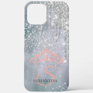 Silver Glitter Drips Diamonds Tiara Holographic iPhone 12 Pro Max Case