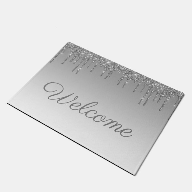 silver glitter drips doormat (Angled)