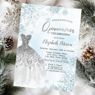 Silver Glitter Drips,Dress Snowflakes  Invitation