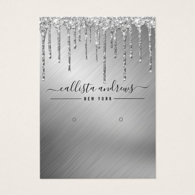 Silver Glitter Drips Earring Display Card (Front)