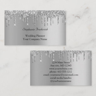 Silver Glitter Drips Feminine Small Business Card