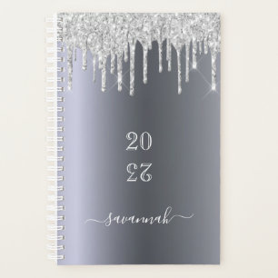Silver glitter drips glam girly 2025 planner