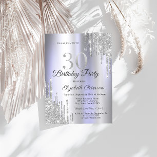  Silver Glitter Drips Light Purple 30th Birthday   Invitation