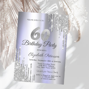  Silver Glitter Drips Light Purple 60th Birthday   Invitation