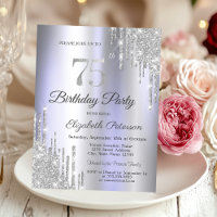  Silver Glitter Drips Light Purple 75th Birthday  