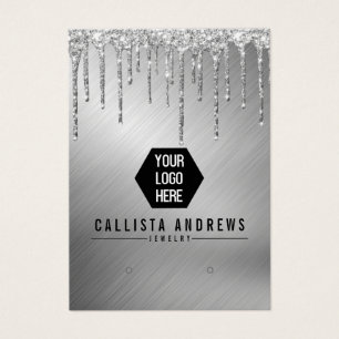 Silver Glitter Drips Logo Earring Display Card