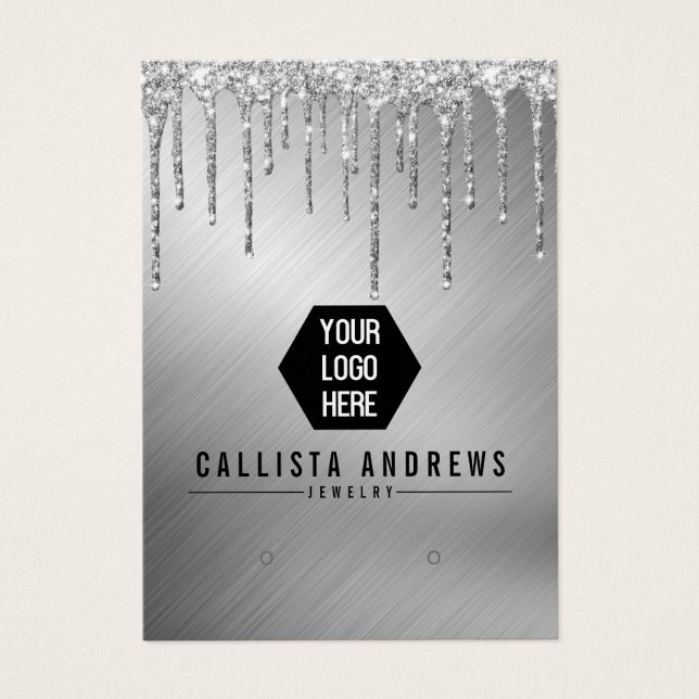 Silver Glitter Drips Logo Earring Display Card (Front)