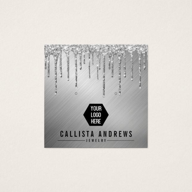 Silver Glitter Drips Logo Earring Display Card (Front)