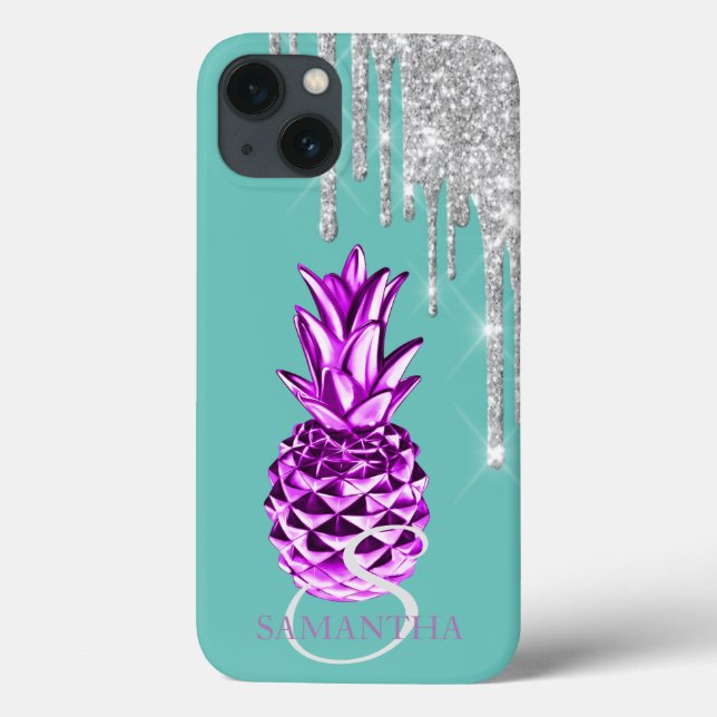 Silver Glitter Drips Metallic Pineapple Green   Case-Mate iPhone Case (Back)