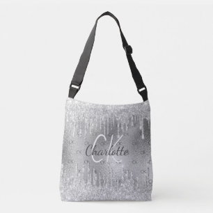 Silver glitter drips monogram  elegant  crossbody bag