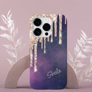 Silver Glitter Drips on Pink Purple Monogram   Case-Mate iPhone 14 Pro Case