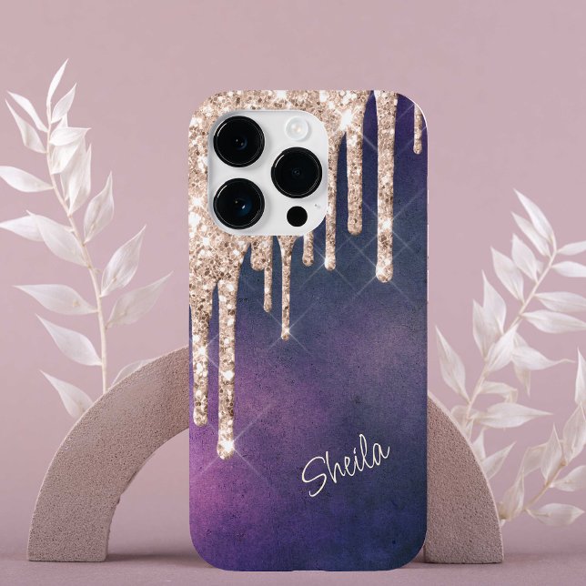 Silver Glitter Drips on Pink Purple Monogram   Case-Mate iPhone Case (Creator Uploaded)