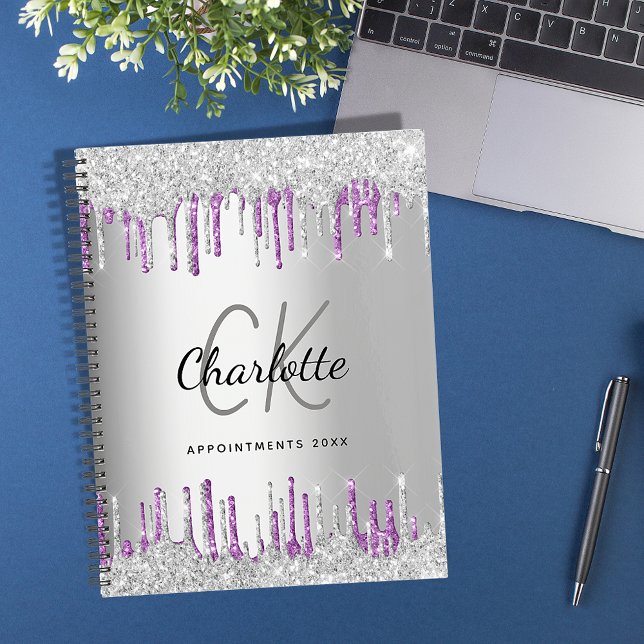 Silver glitter drips purple business logo 2025 planner (Creator Uploaded)