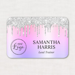 Silver Glitter Drips Rainbow Shimmer Name Tag
