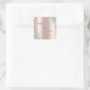 Silver Glitter Drips Rose Gold 80th Square Sticker