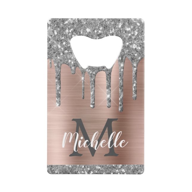  Silver Glitter Drips Rose Gold Metallic Monogram  (Front)