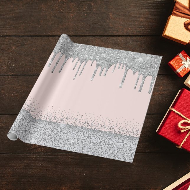 Silver glitter drips rose gold sparkle wrapping paper (Creator Uploaded)