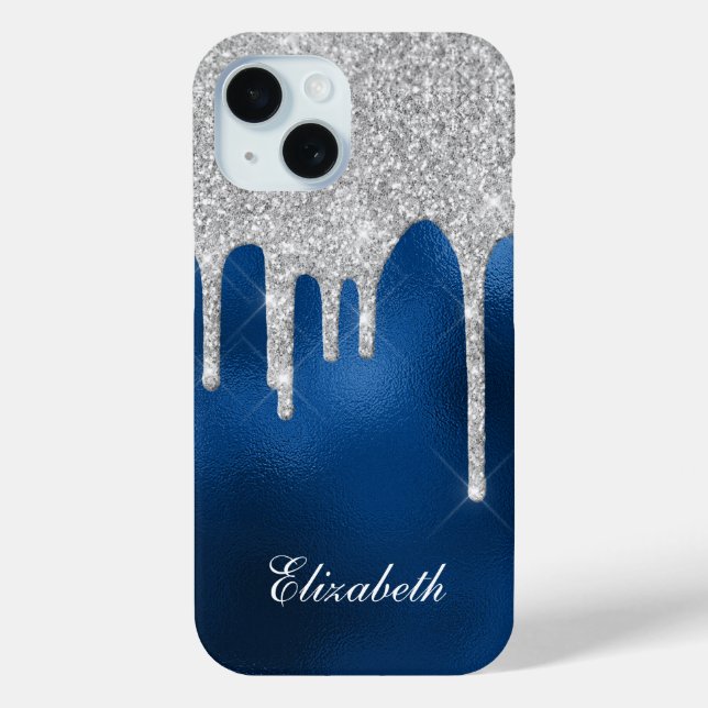 Silver Glitter Drips Royal Blue Glam Girly  Case-Mate iPhone Case (Back)