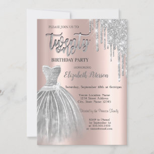 Silver Glitter Drips,Silver Dress 21st Birthday  Invitation