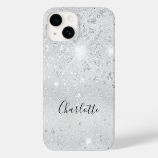 Silver glitter dust monogram name metallic Case-Mate iPhone 14 case