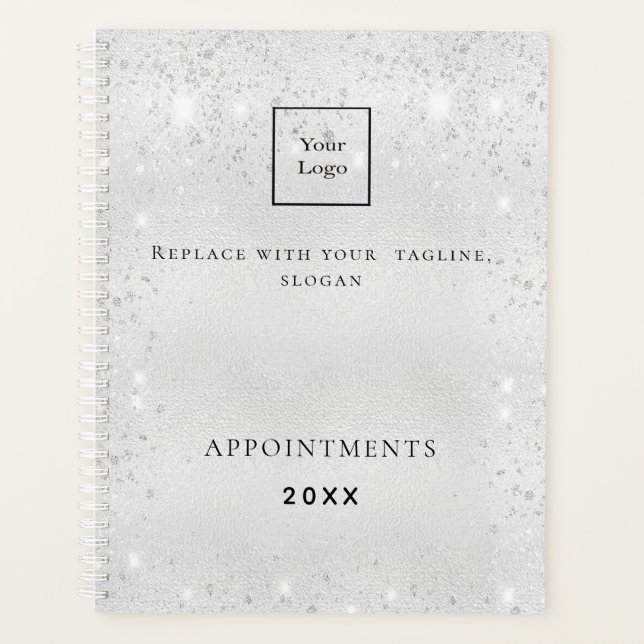 Silver glitter dust QR code business logo 2026 Planner (Front)