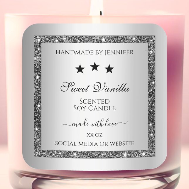 Silver Glitter Effect Product Packaging Labels (Creator Uploaded)