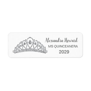 Silver glitter effect Tiara Quiinceanera Return Address Label